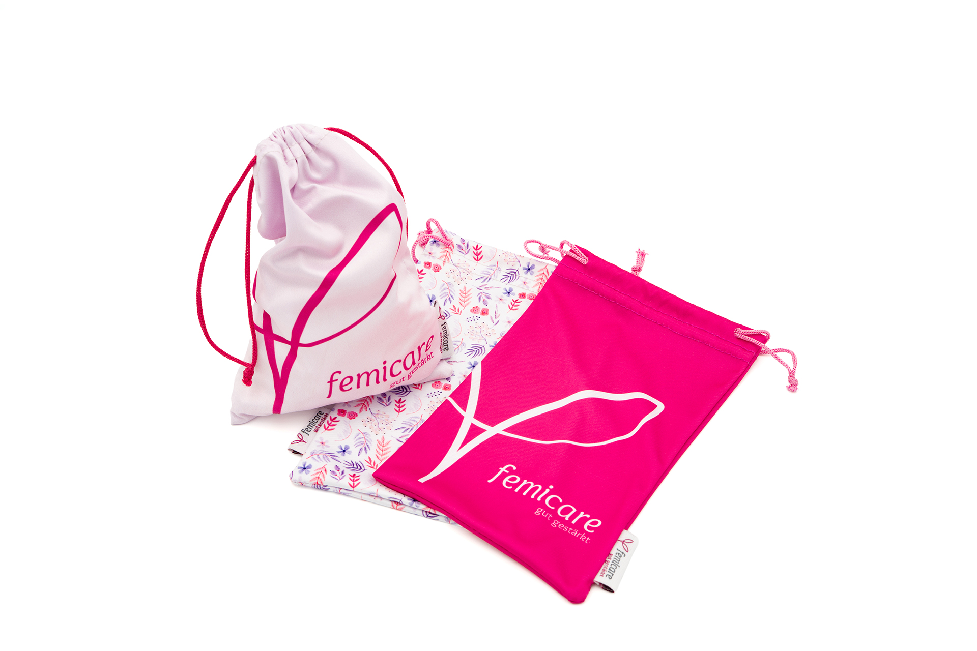 Aufbewahrungsbeutel für Pessare von femicare liegen nebeneinander.