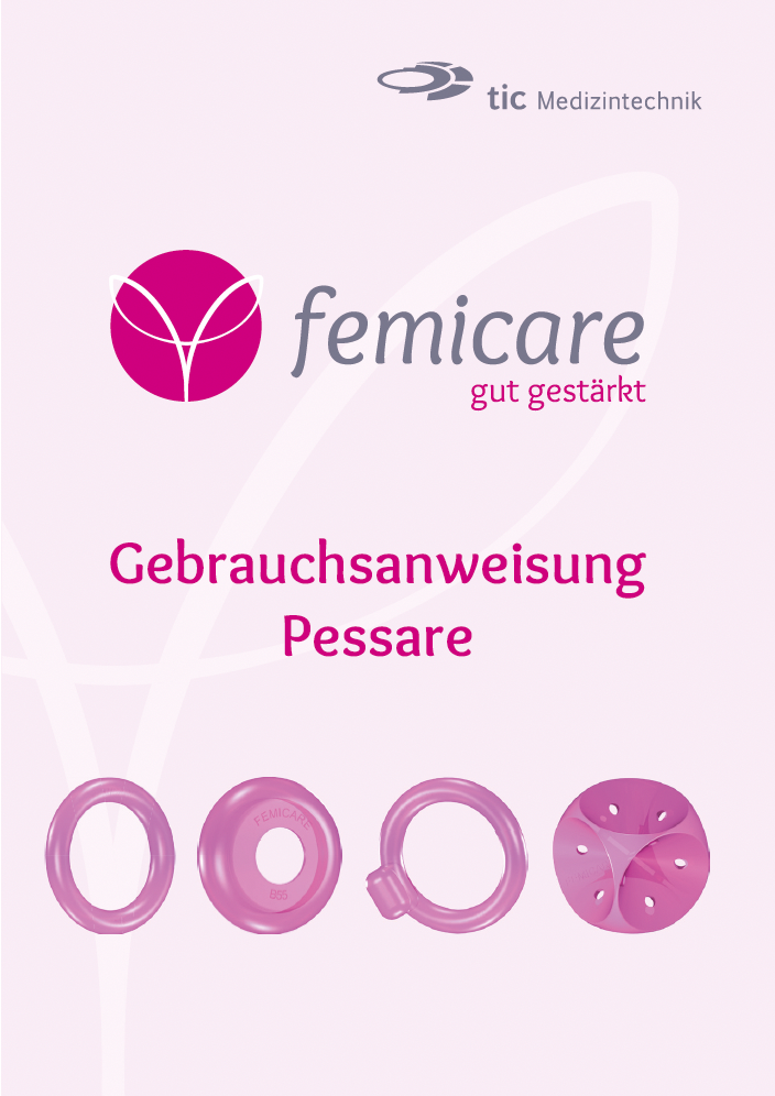 Das Titelblatt der Gebrauchsanweisung für femicare Pessare ist abgebildet.